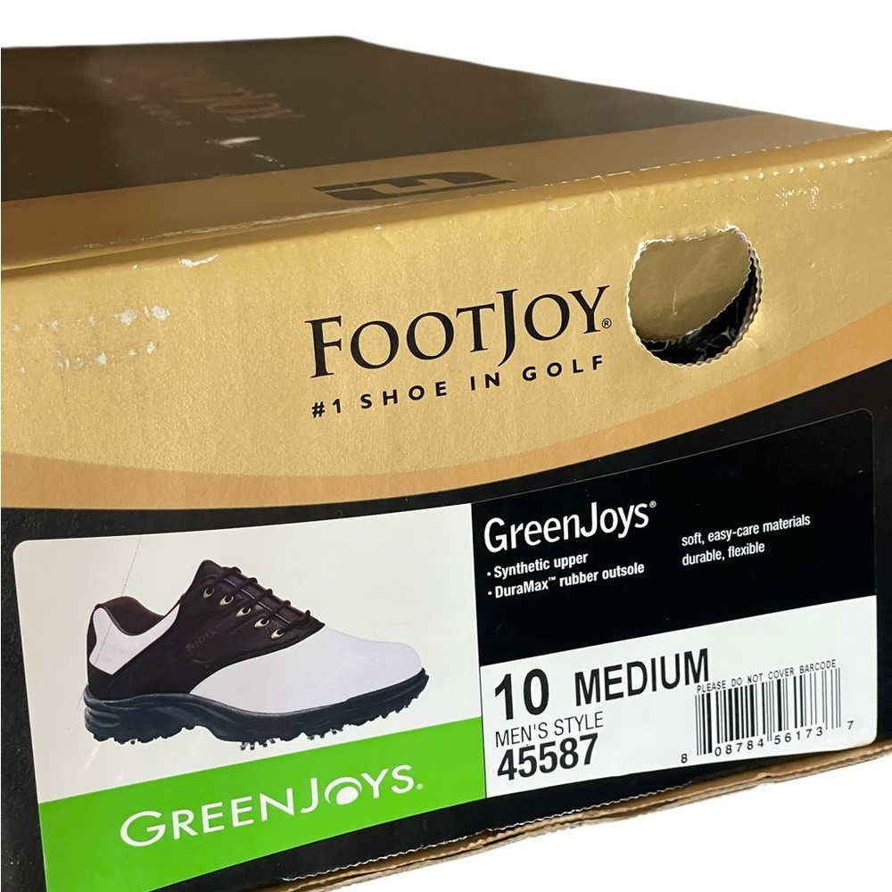 FooJoy Golf white/brown shoes Green Joys Spiked men size 10M - Picture 14 of 16